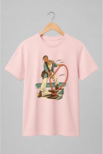 Generic Brand Tricou unisex cu Femeie pe ponton cu frânghie marină vintage