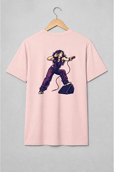 Generic Brand Tricou unisex cu Cântăreață rock cu microfon
