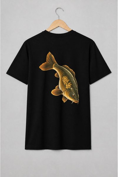 Generic Brand Tricou unisex cu Crap de pescuit în stil ilustrat