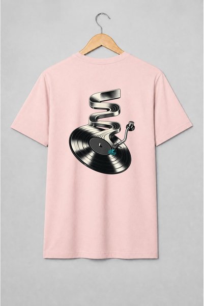 Generic Brand Tricou unisex cu Disc de vinil cu braț de pickup vintage