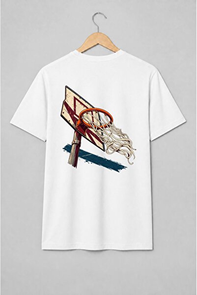Generic Brand Tricou unisex cu Panou și coș de baschet vintage
