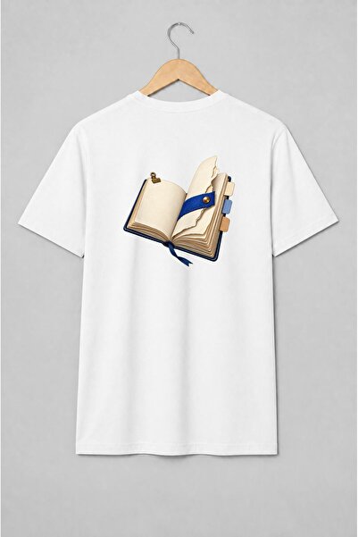 Generic Brand Tricou unisex cu Jurnal deschis cu semn de carte albastru vintage