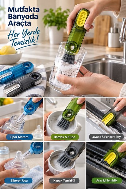 İnfeta 3-Function Bottle Cleaning Brush Multi-Purpose Kitchen Bathroom Detail Brush