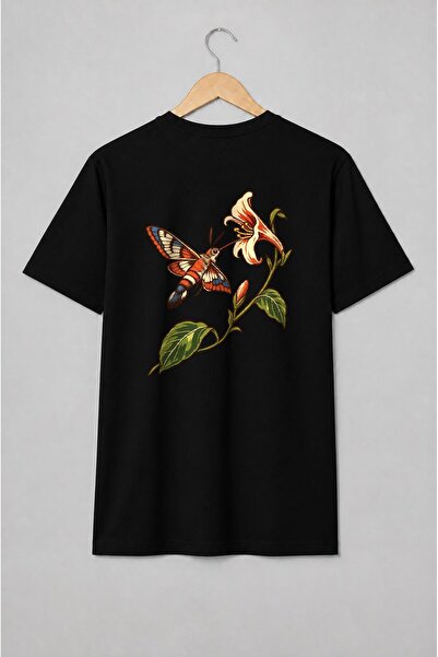 Generic Brand Tricou unisex cu Molie colibri și floare botanică