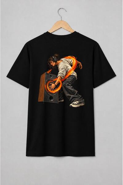 Generic Brand Tricou unisex cu Ascultător cu căști și difuzor stil urban