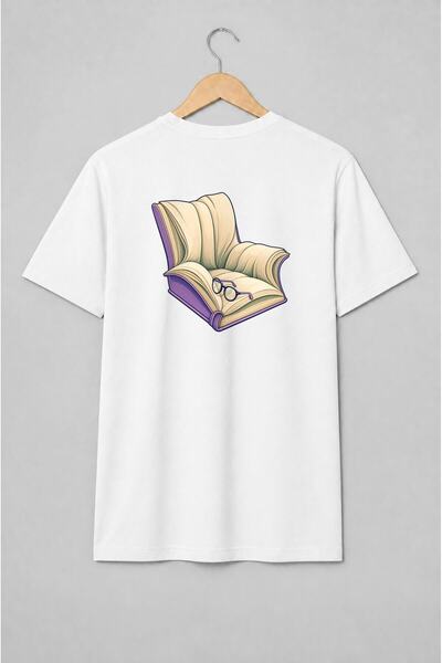 Generic Brand Tricou unisex cu Carte deschisă cu ochelari în stil vintage
