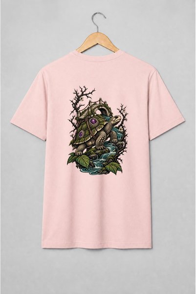 Generic Brand Tricou unisex cu Broască țestoasă fantasy cu pod și cascade