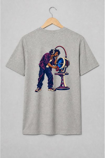 Generic Brand Tricou unisex cu DJ cu căști și aparat audio retro-futurist