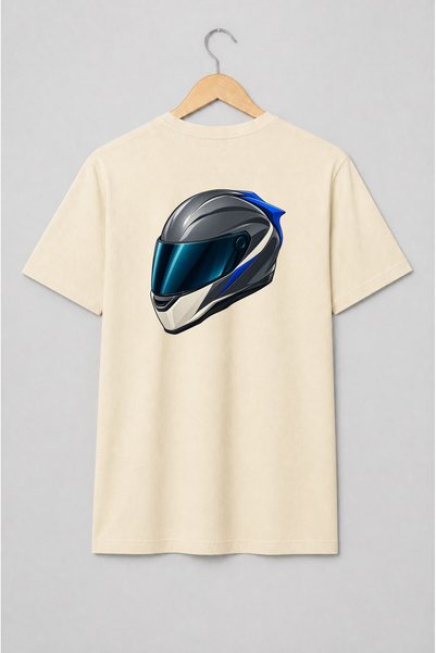 Generic Brand Tricou unisex cu Cască moto futuristă cu vizieră albastră