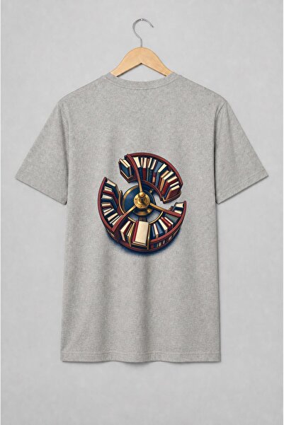 Generic Brand Tricou unisex cu Bibliotecă circulară cu cărți în stil vintage