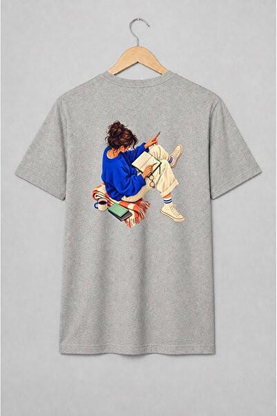 Generic Brand Tricou unisex cu Fată cu jurnal și cărți în stil cozy