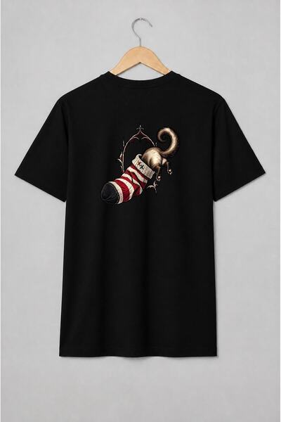 Generic Brand Tricou unisex cu Pisică pufoasă în ciorap festiv, stil gotic