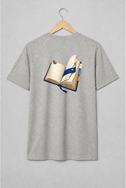 Generic Brand Tricou unisex cu Jurnal deschis cu semn de carte albastru vintage
