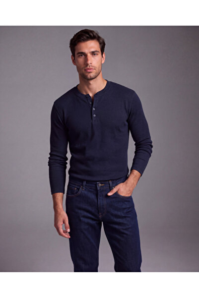 Generic Brand Men's button-detail crew neck long sleeve bodysuit