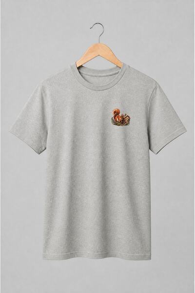 Generic Brand Tricou unisex cu Veveriță roșcată cu nucă motiv montan