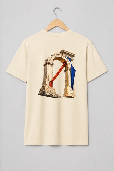 Generic Brand Tricou unisex cu Arcadă clasică cu grindă roșie streetwear