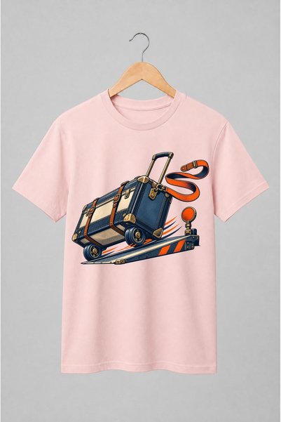 Generic Brand Tricou unisex cu Valiză pe rampă stil vintage