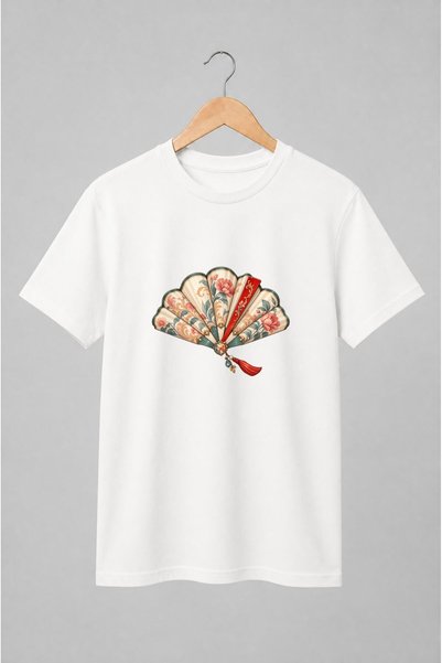 Generic Brand Tricou unisex cu Evantai floral vintage