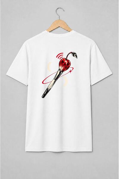 Generic Brand Tricou unisex cu Pensulă de machiaj cu cireașă în stil pop art