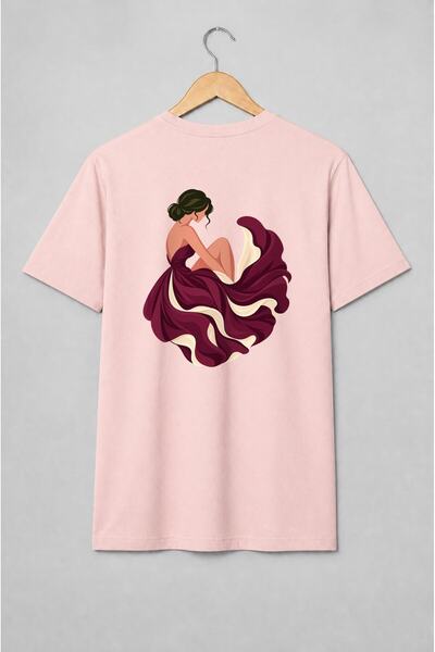Generic Brand Tricou unisex cu Femeie în rochie vișinie stil romantic