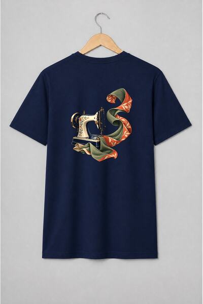 Generic Brand Tricou unisex cu Mașină de cusut vintage cu material floral