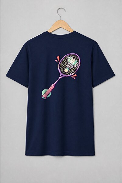 Generic Brand Tricou unisex cu Rachetă de badminton stil pop art
