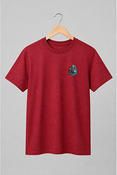 Generic Brand Tricou unisex cu Exploratoare fantasy lângă monolitul cu cascadă