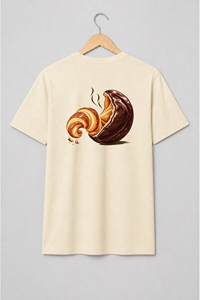 Generic Brand Tricou unisex cu Croissant cu ciocolată în stil vintage