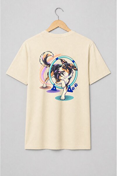Generic Brand Tricou unisex cu Câine sărind prin cerc stil retro