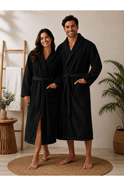 DENIZAY Siyah Cotton| %100 Pamuklu | Unisex Şalyaka Bornoz | S/.../3XL