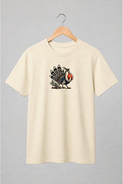 Generic Brand Tricou unisex cu Pasăre exotică cu coadă în evantai vintage