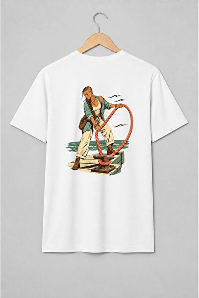 Generic Brand Tricou unisex cu Femeie pe ponton cu frânghie stil marin retro