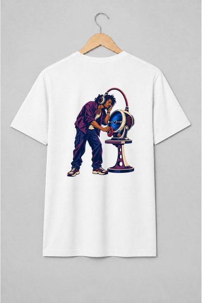 Generic Brand Tricou unisex cu DJ cu căști și aparat audio retro-futurist