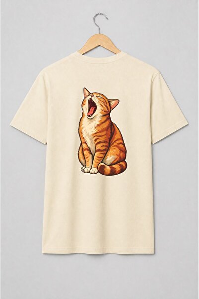 Generic Brand Tricou unisex cu Pisică tigrată care cască stil ilustrat