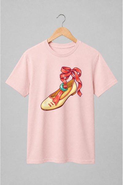 Generic Brand Tricou unisex cu Pantof cu fundă roșie stil romantic