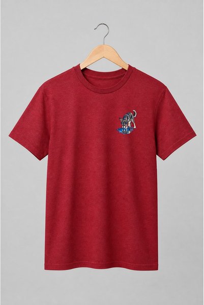 Generic Brand Tricou unisex cu Câine care bea apă cu reflexie stil pictural