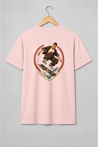 Generic Brand Tricou unisex cu Skateriță pe skateboard, stil retro