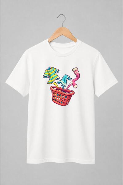 Generic Brand Tricou unisex cu Coș de rufe cu haine zburătoare comic retro