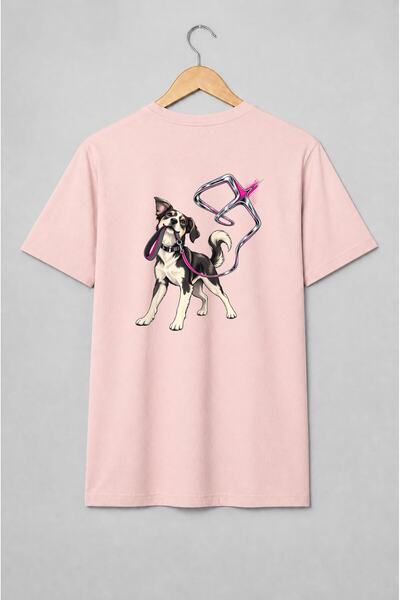 Generic Brand Tricou unisex cu Câine cu lesă roz pentru iubitorii de câini