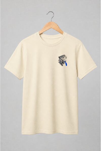 Generic Brand Tricou unisex cu Cap de leu arhitectural cu limbă albastră