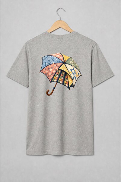 Generic Brand Tricou unisex cu Umbrelă patchwork florală