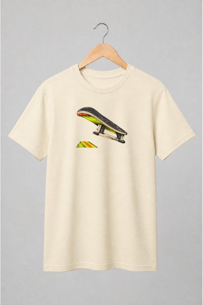 Generic Brand Tricou unisex cu Skateboard retro cu efect grunge