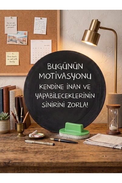 Rapithwin 30 Cm Dekoratif Yuvarlak Kara Tahta ve Tahta Silgisi Seti