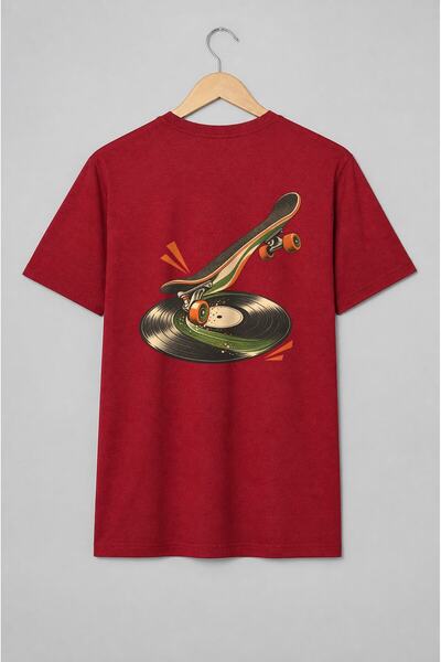 Generic Brand Tricou unisex cu Skateboard pe disc de vinil retro