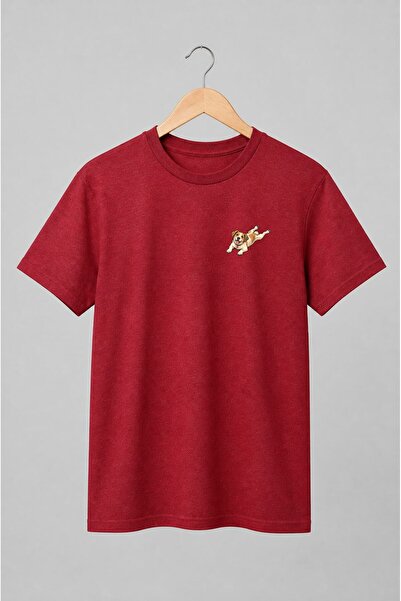 Generic Brand Tricou unisex cu Câine jucăuș cu medalion roșu ilustrație canină