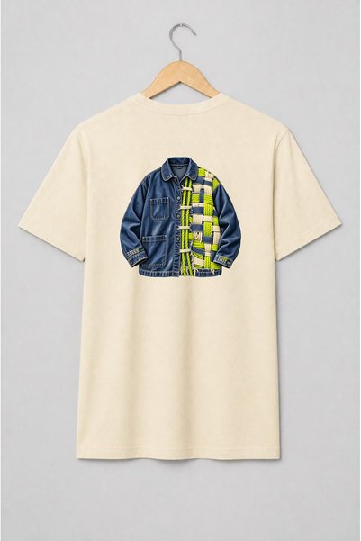 Generic Brand Tricou unisex cu Jachetă din denim cu împletitură textilă artiz...
