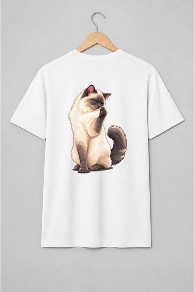 Generic Brand Tricou unisex cu Pisică pufoasă cu ochi albaștri portret realist