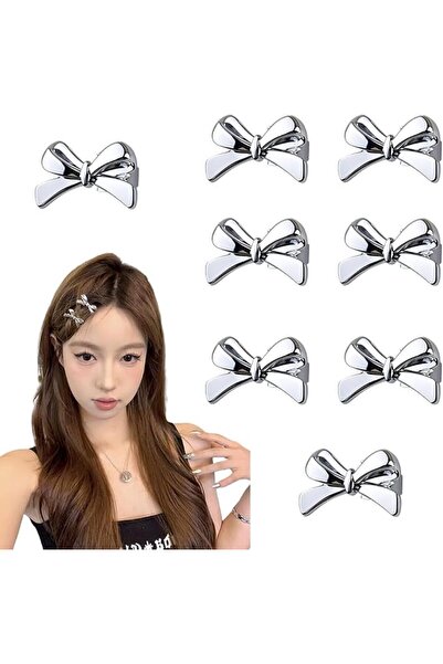 lunirawear 8-Pack Silver Bow Hair Clips for Women, Mini Bow and Small Side Ba...