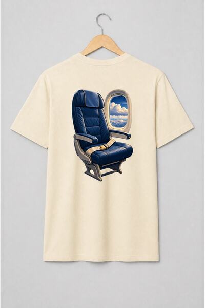 Generic Brand Tricou unisex cu Scaun de avion și fereastră cu nori pentru căl...