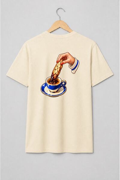 Generic Brand Tricou unisex cu Cafea cu biscotti în stil pop art